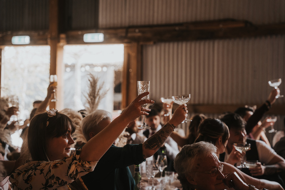 A spring boho wedding at The Barns in Yorkshire for Emily + Alex, captured by Firewood Film