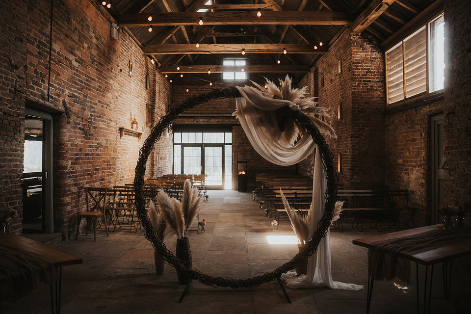 A spring boho wedding at The Barns in Yorkshire for Emily + Alex, captured by Firewood Film