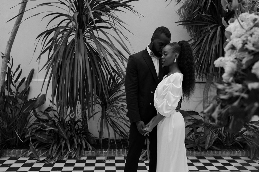 An editorial wedding inspiration styled shoot embodying a romantic connection between a modern bride and groom in a luxe, sophisticated style.