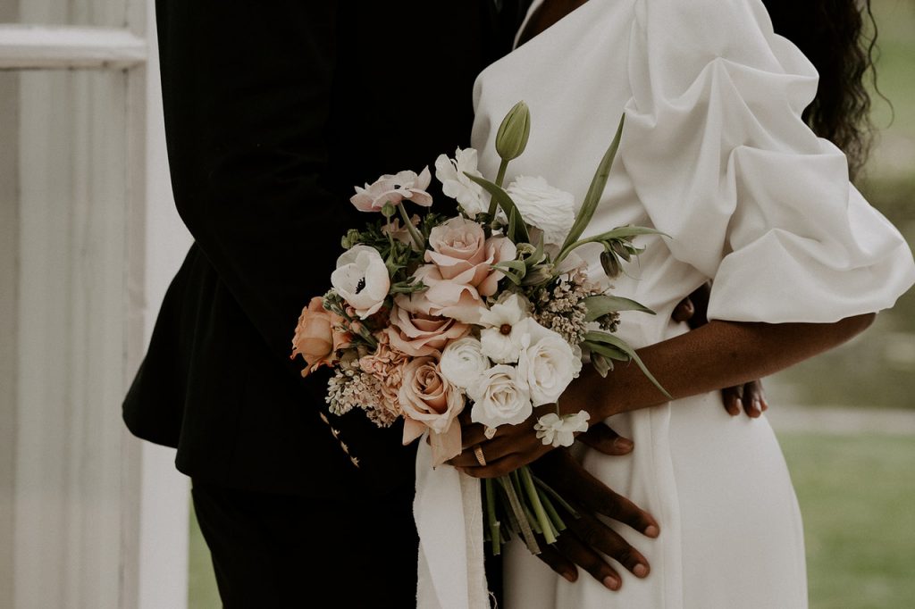 An editorial wedding inspiration styled shoot embodying a romantic connection between a modern bride and groom in a luxe, sophisticated style.