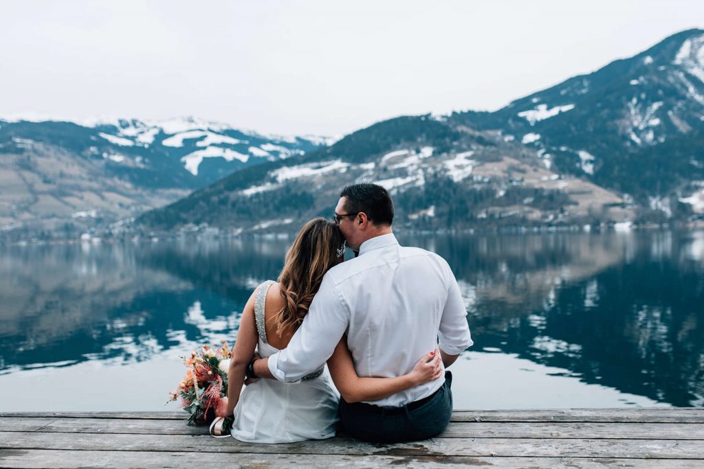 Ski elopement for adventurous couple