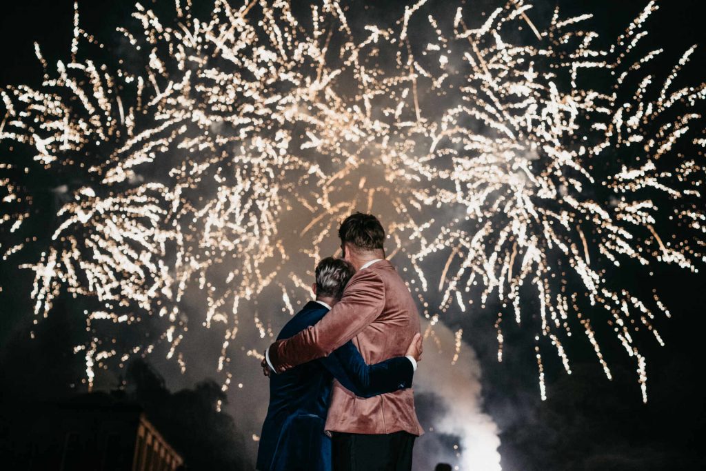 Colourful wedding for Grooms at Hawkstone Hall