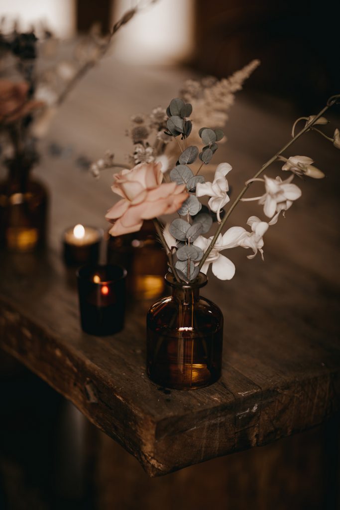 Modern boho styling by Willow & Wild Floral Events for a barn wedding