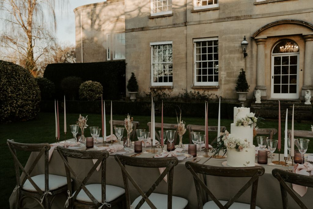 An intimate outdoor wedding breakfast at Gloucestershire's wedding venue Bredon Manor,