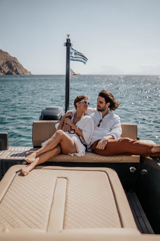 A romantic boat trip during a multi-day Mykonos wedding