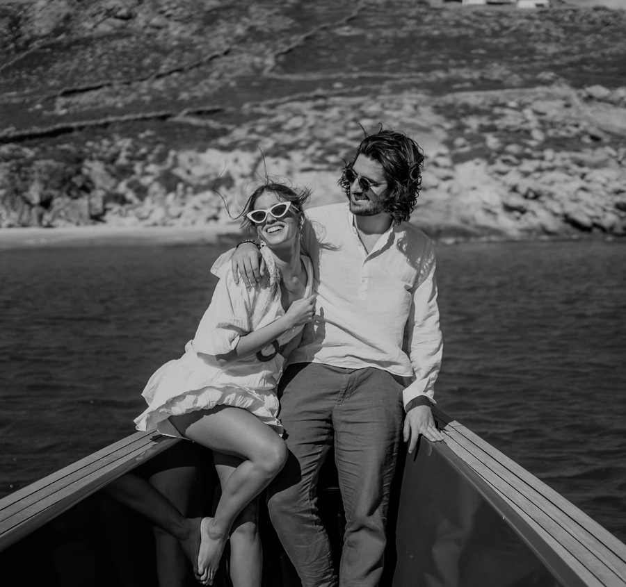 A romantic boat trip during a multi-day Mykonos wedding