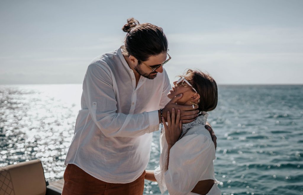 A romantic boat trip during a multi-day Mykonos wedding