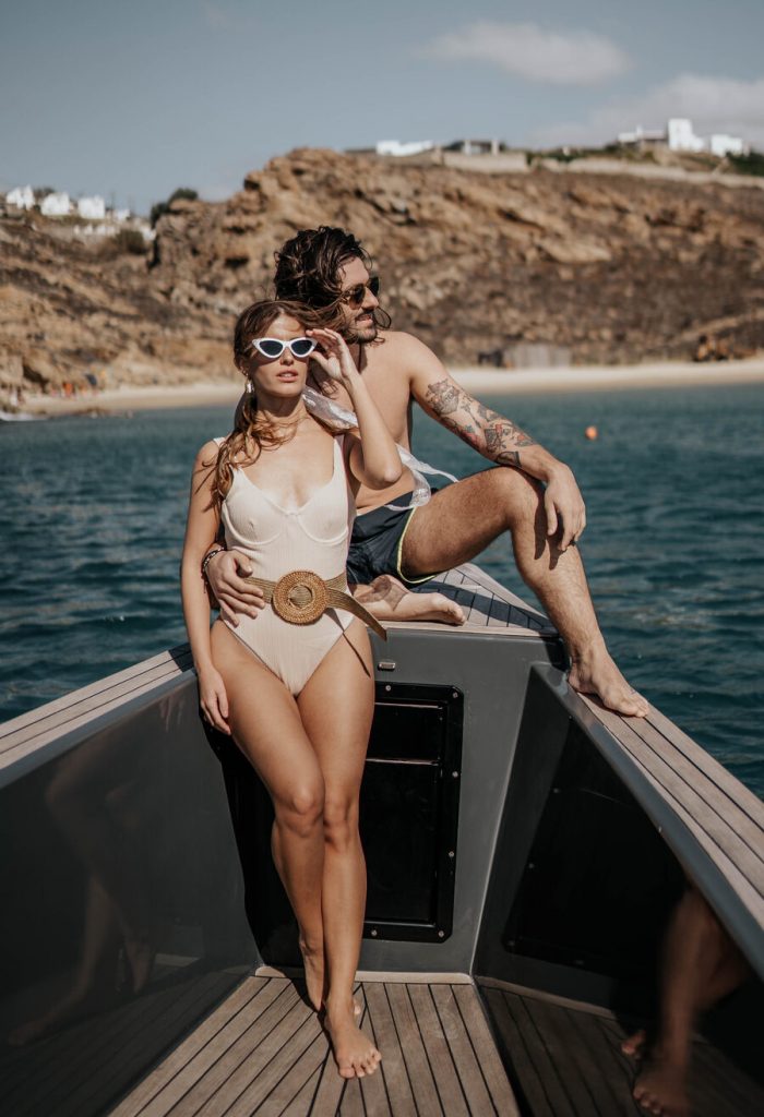 A romantic boat trip during a multi-day Mykonos wedding