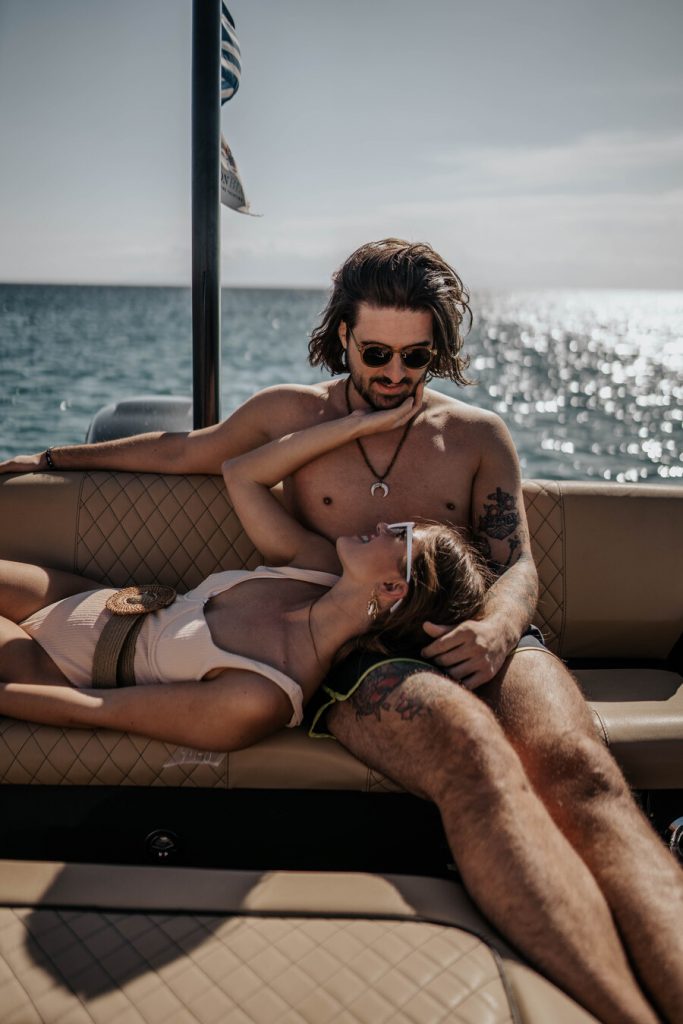 A romantic boat trip during a multi-day Mykonos wedding