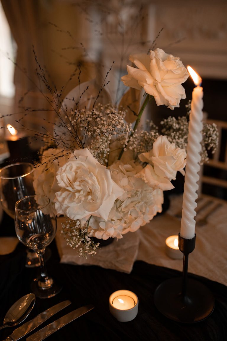 An intimate candlelit wedding at Prestwold Hall