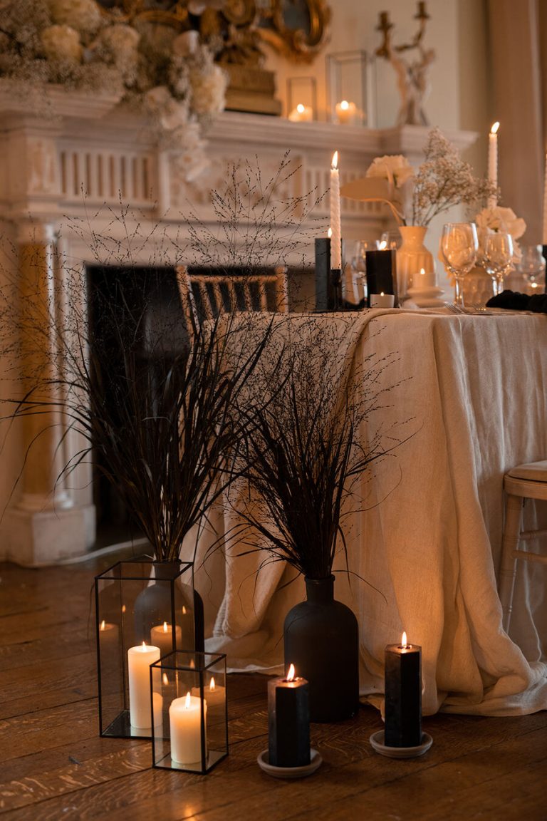 An intimate candlelit wedding at Prestwold Hall