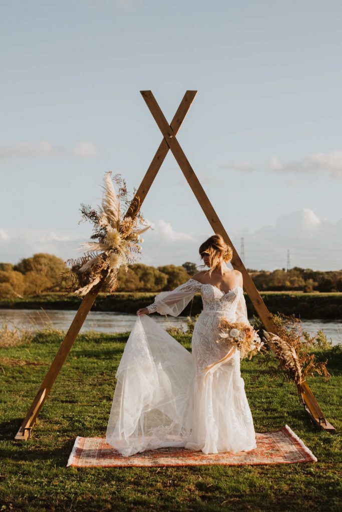 Sami Tipi sailcloth tent for modern boho monochrome wedding