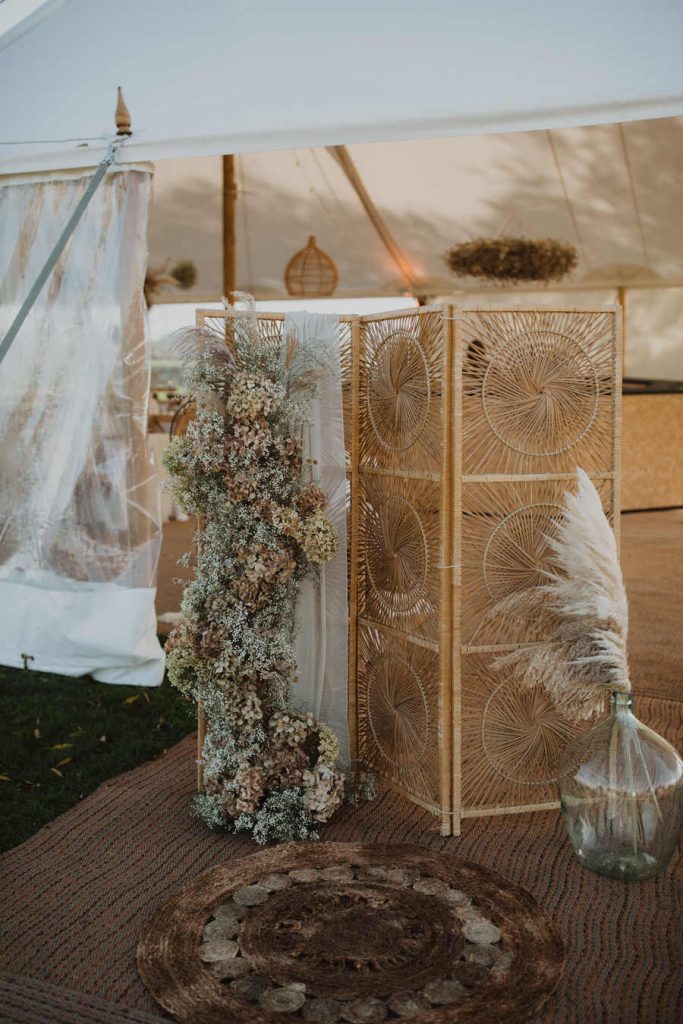 Sami Tipi sailcloth tent for modern boho monochrome wedding