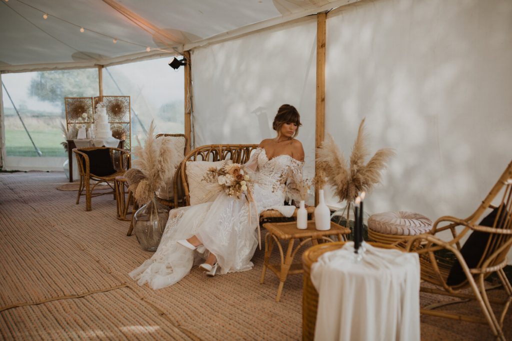 Sami Tipi sailcloth tent for modern boho monochrome wedding
