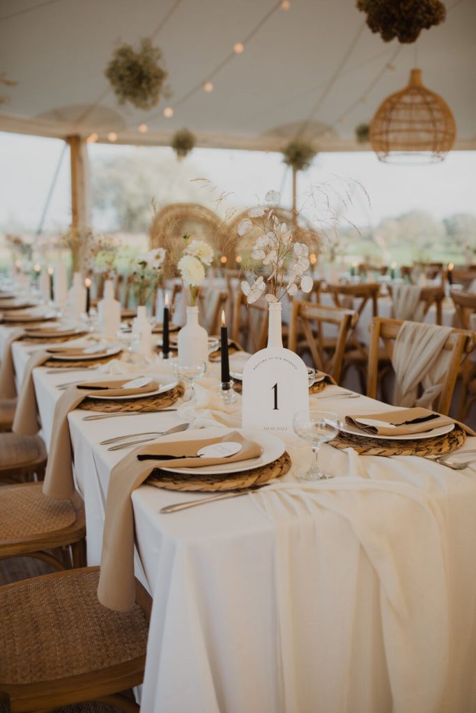 Sami Tipi sailcloth tent for modern boho monochrome wedding