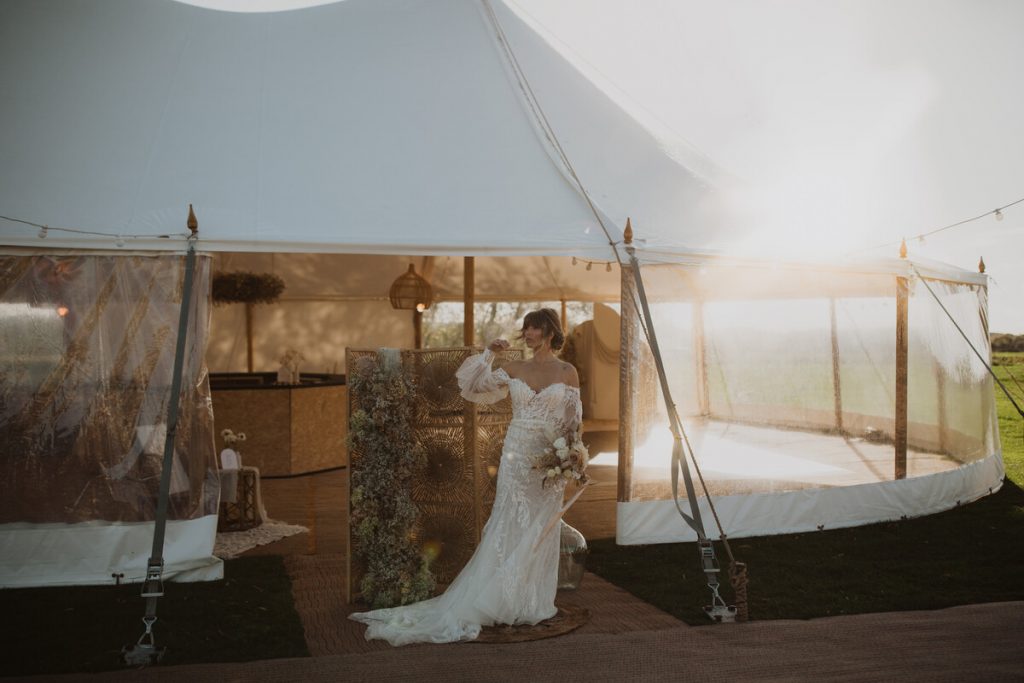 Sami Tipi sailcloth tent for modern boho monochrome wedding