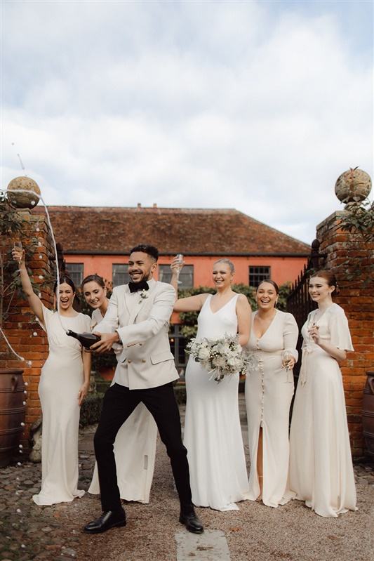 Mismatched Champagen satin ivory bridesmaids dresses