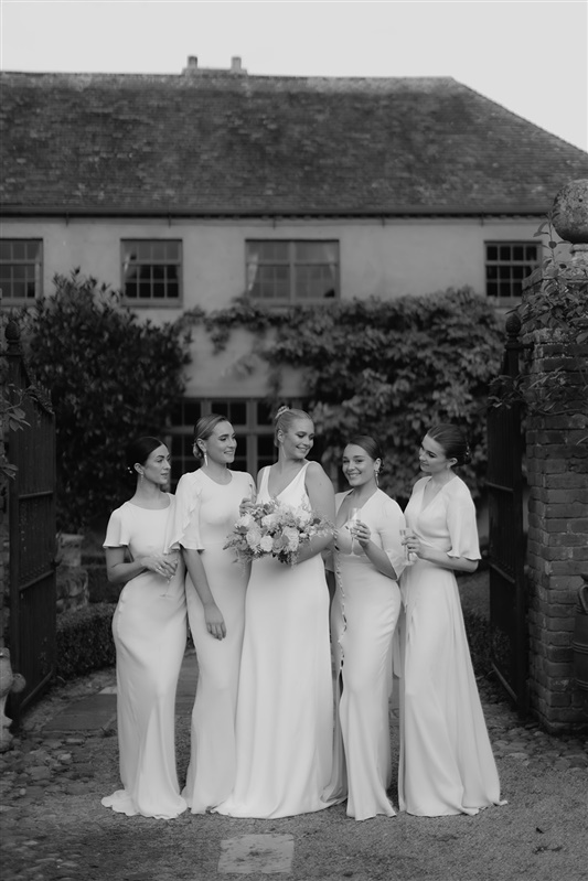 Mismatched Champagen satin ivory bridesmaids dresses
