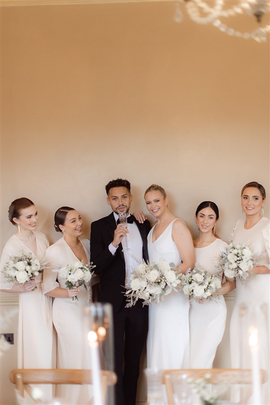 Mismatched Champagen satin ivory bridesmaids dresses