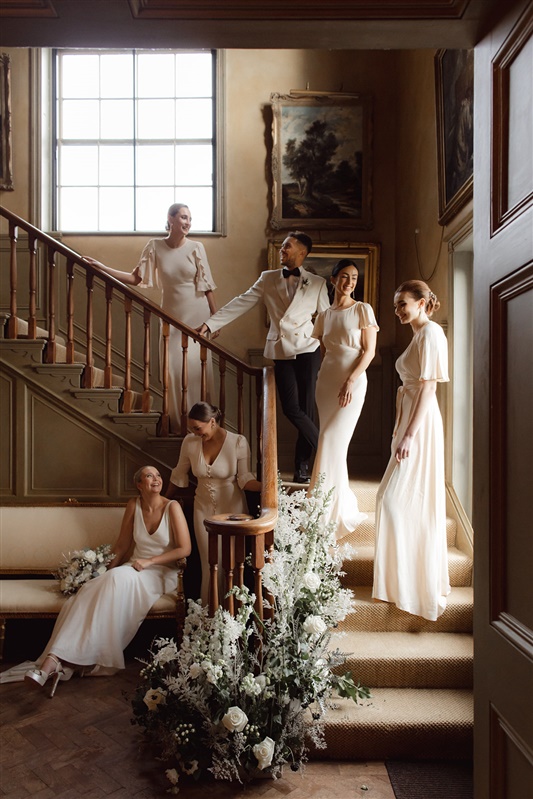 Mismatched Champagen satin ivory bridesmaids dresses