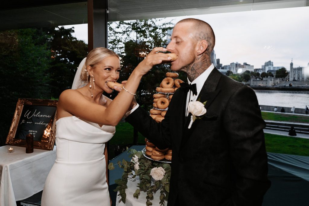 A Krispy Kreme tower cake for Jade + Callum's intimate city wedding
