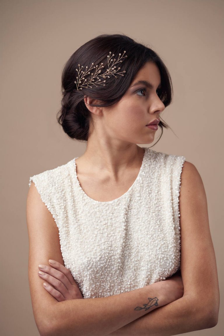 Gold clear crystal botanical hairpins by Debbie Carlisle