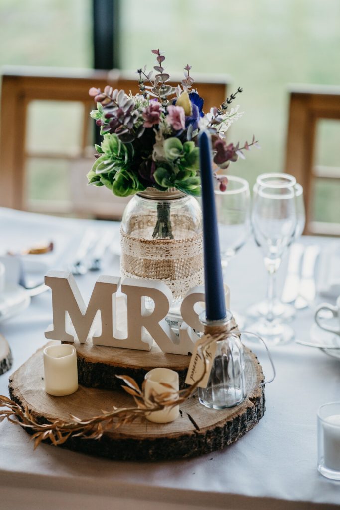 Rustic barn wedding décor for a winter wedding.