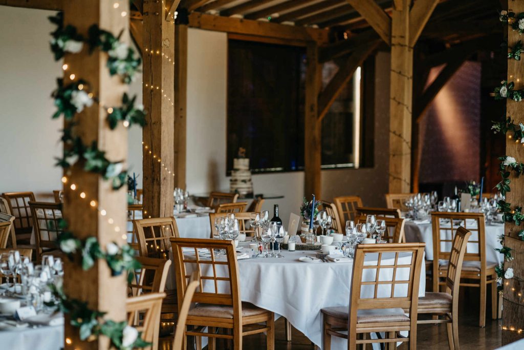 Rustic barn wedding décor for a winter wedding.