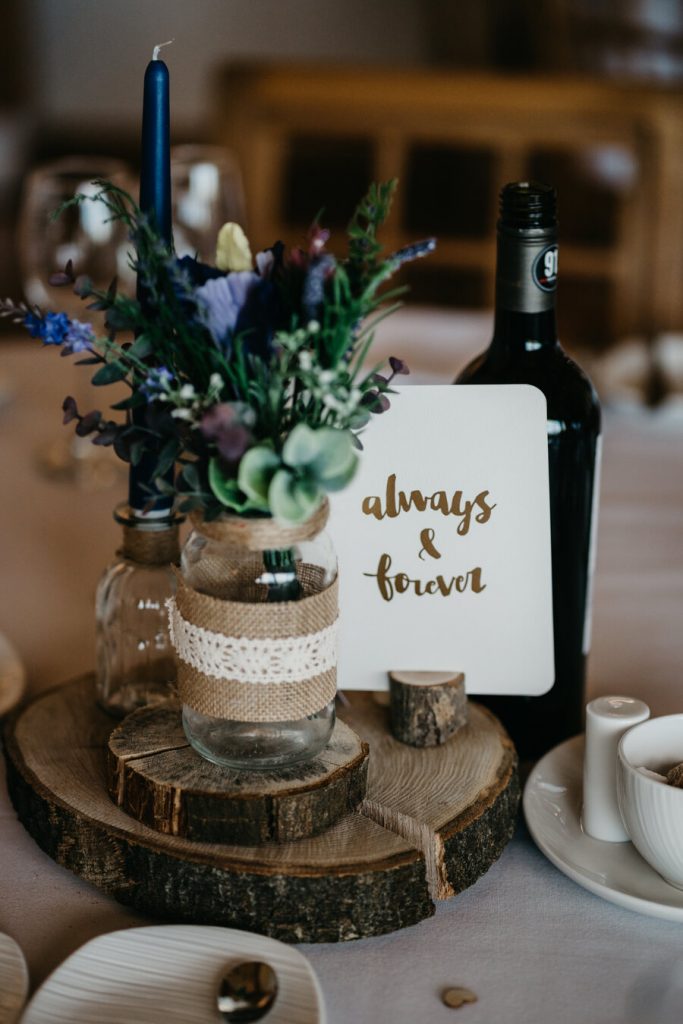 Rustic barn wedding décor for a winter wedding.
