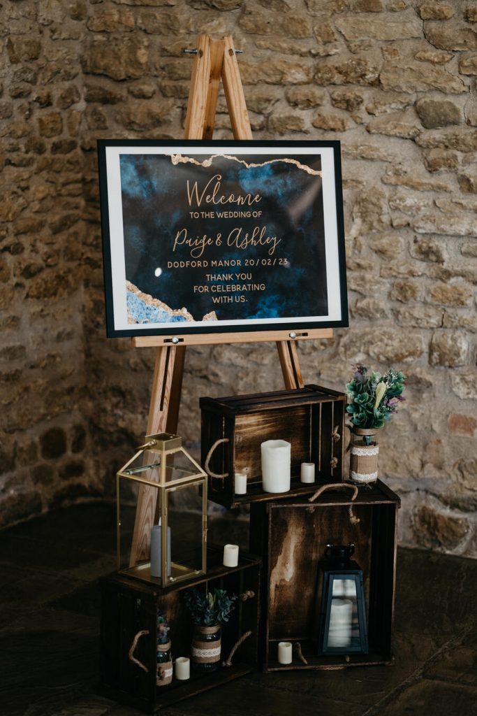 Rustic barn wedding décor for a winter wedding.