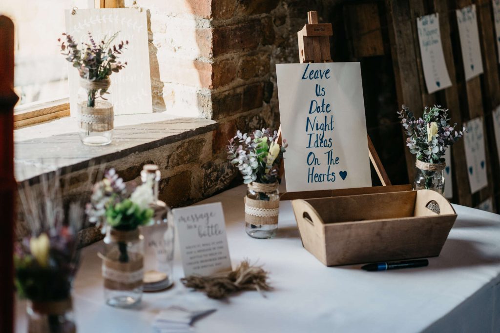 Rustic barn wedding décor for a winter wedding.