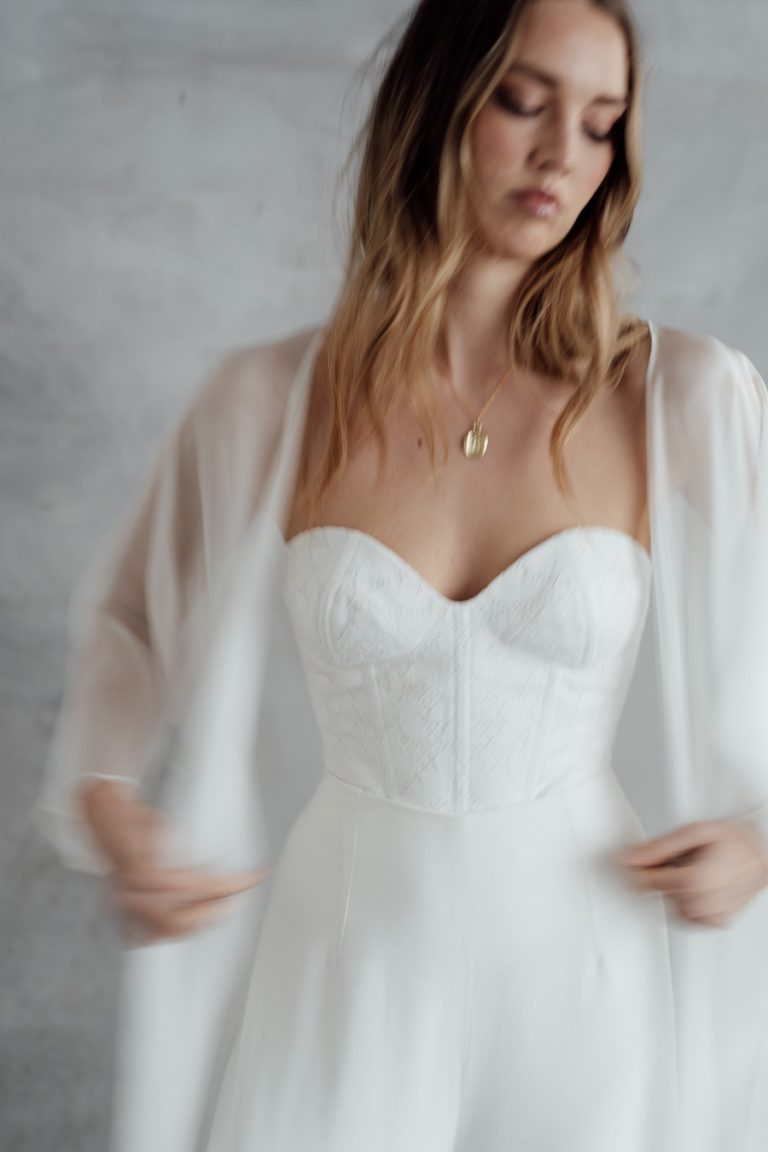 Minimal contemporary ethical bridalwear crafted with vegan eco-friendly, sustainable fabrics.