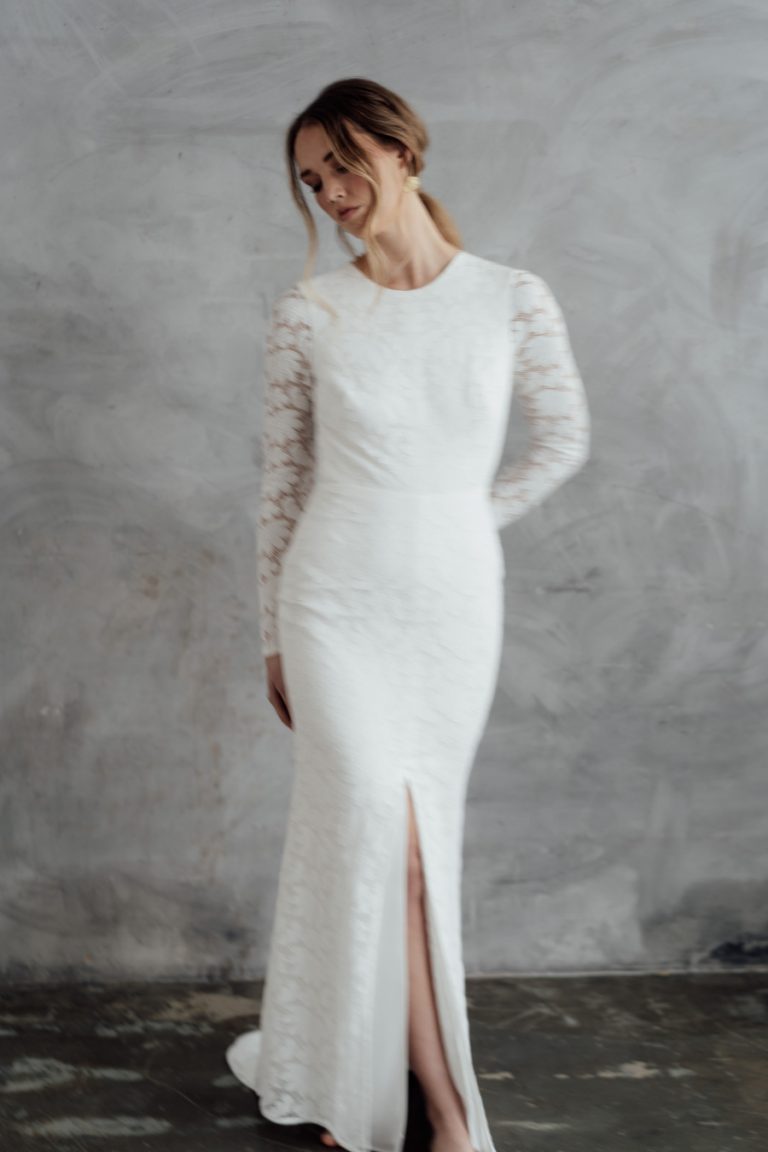 Minimal contemporary ethical bridalwear crafted with vegan eco-friendly, sustainable fabrics.