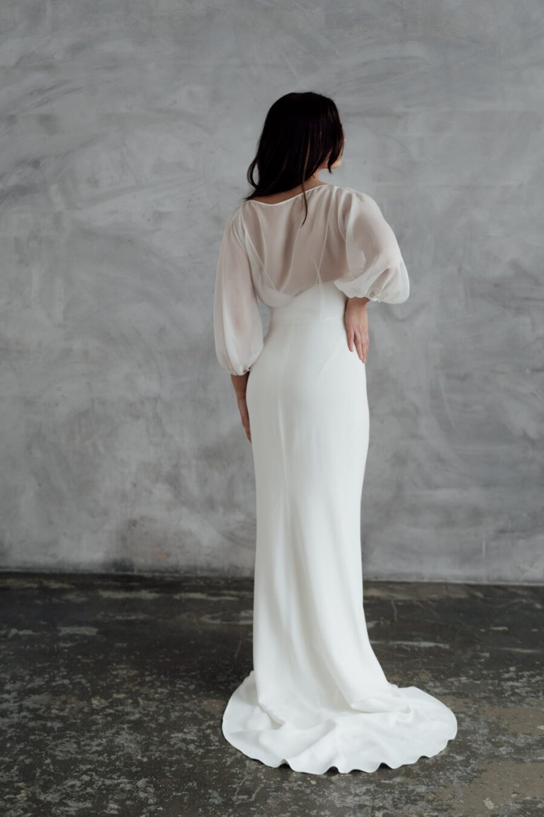 Minimal contemporary ethical bridalwear crafted with vegan eco-friendly, sustainable fabrics.