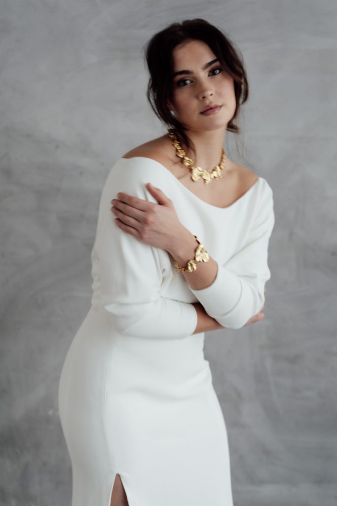 Minimal contemporary ethical bridalwear crafted with vegan eco-friendly, sustainable fabrics.