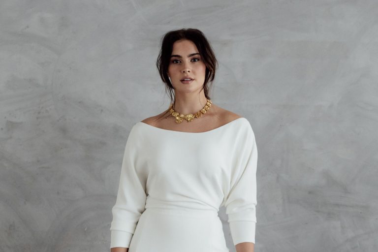 Minimal contemporary ethical bridalwear crafted with vegan eco-friendly, sustainable fabrics.