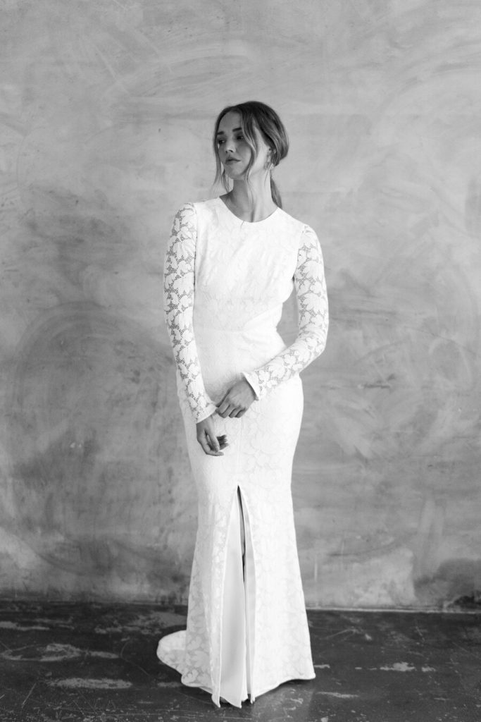 Minimal contemporary ethical bridalwear crafted with vegan eco-friendly, sustainable fabrics.