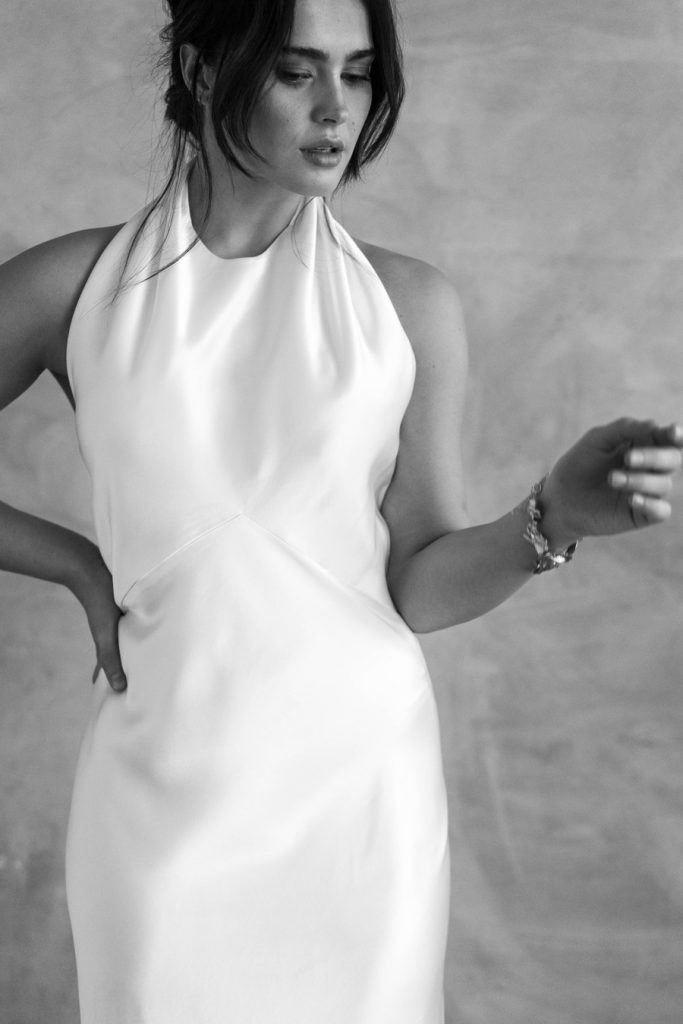 Minimal contemporary ethical bridalwear crafted with vegan eco-friendly, sustainable fabrics.