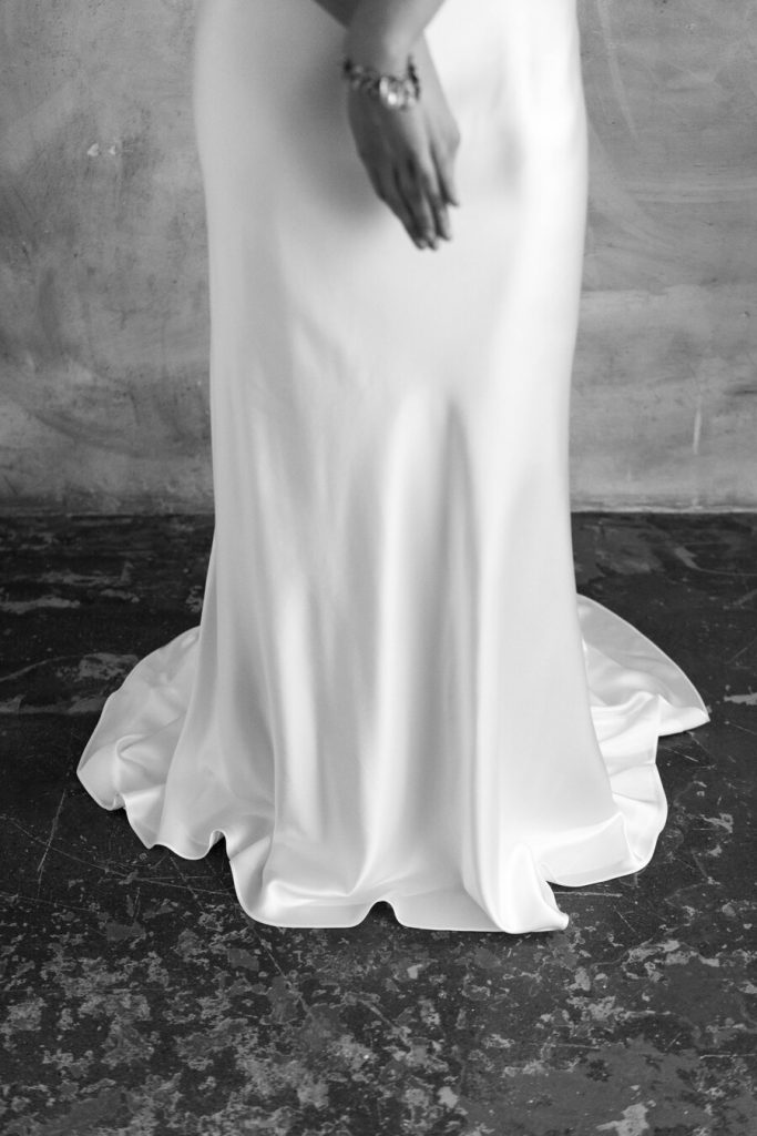 Minimal contemporary ethical bridalwear crafted with vegan eco-friendly, sustainable fabrics.