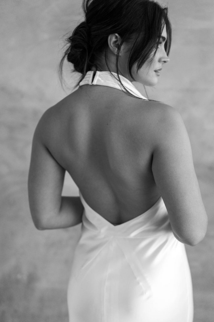 Minimal contemporary ethical bridalwear crafted with vegan eco-friendly, sustainable fabrics.