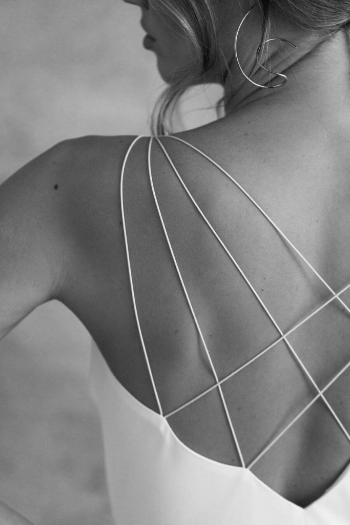 Minimal contemporary ethical bridalwear crafted with vegan eco-friendly, sustainable fabrics.