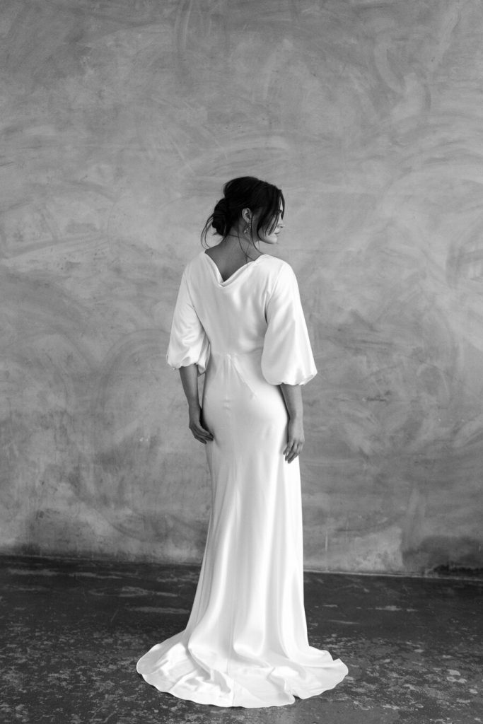 Minimal contemporary ethical bridalwear crafted with vegan eco-friendly, sustainable fabrics.