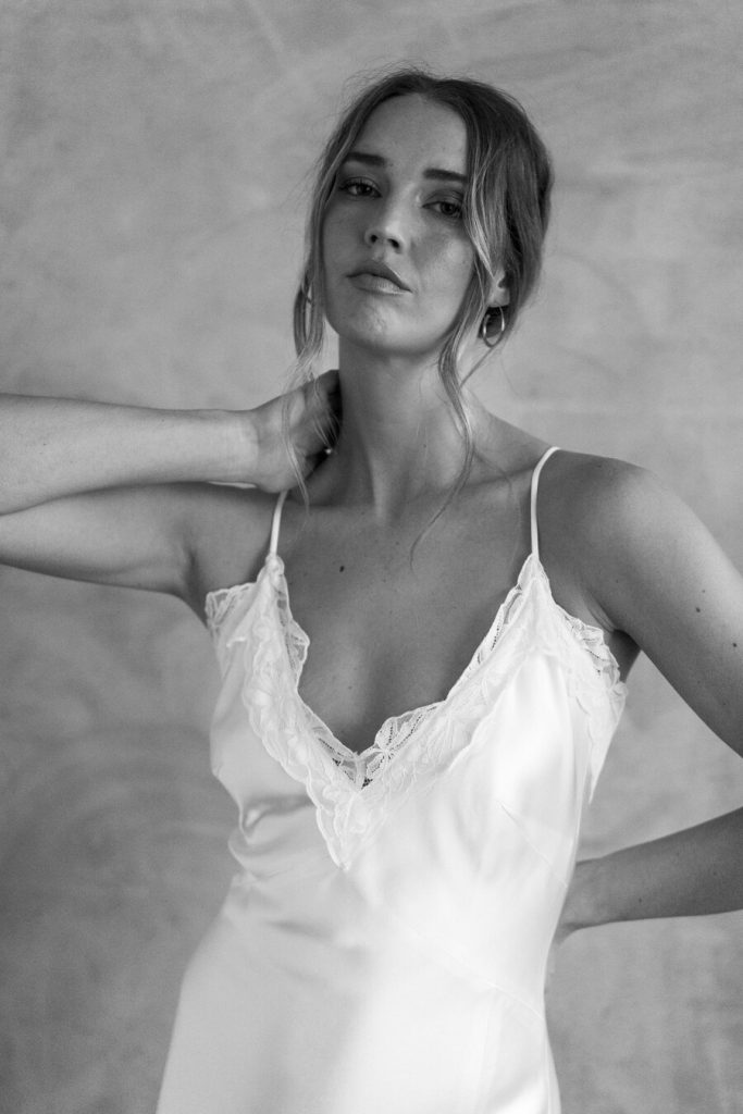 Minimal contemporary ethical bridalwear crafted with vegan eco-friendly, sustainable fabrics.