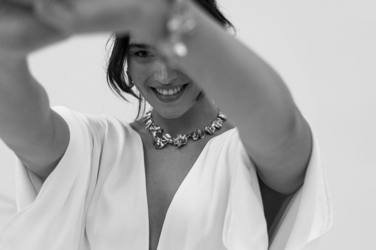 Minimal contemporary ethical bridalwear crafted with vegan eco-friendly, sustainable fabrics.