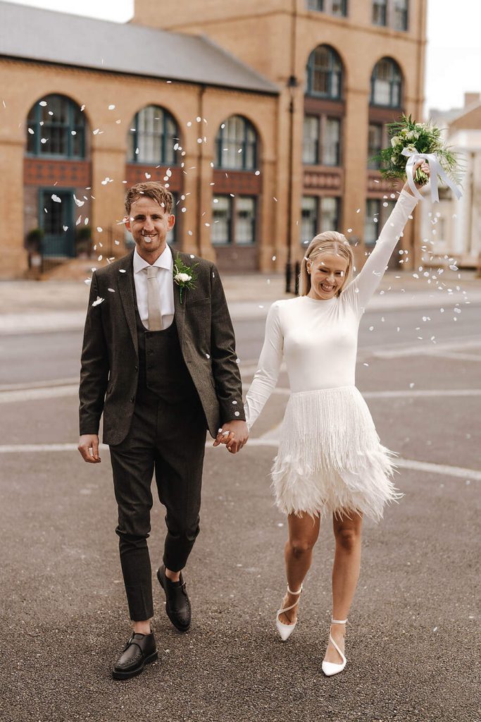 An intimate wedding featuring a dramatic Nadine Merabi skirt | Emine Weddings