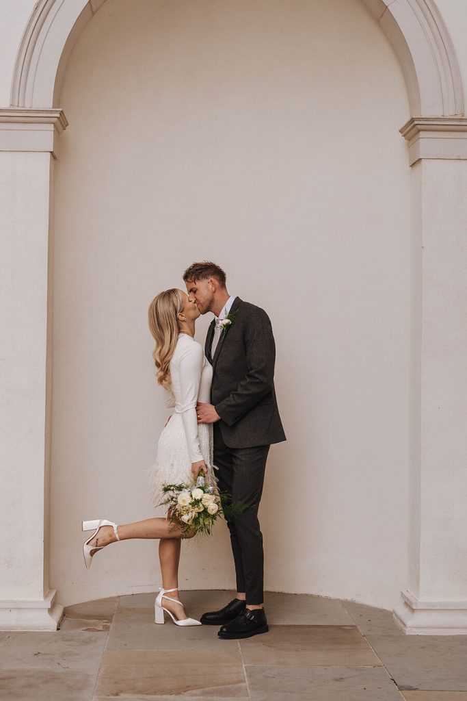 An intimate wedding featuring a dramatic Nadine Merabi skirt | Emine Weddings