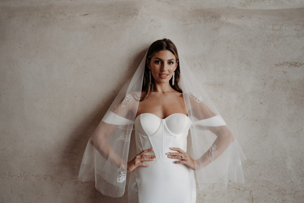 Embroidered custom veils crafted by British bridal designer Rebecca Anne Designs