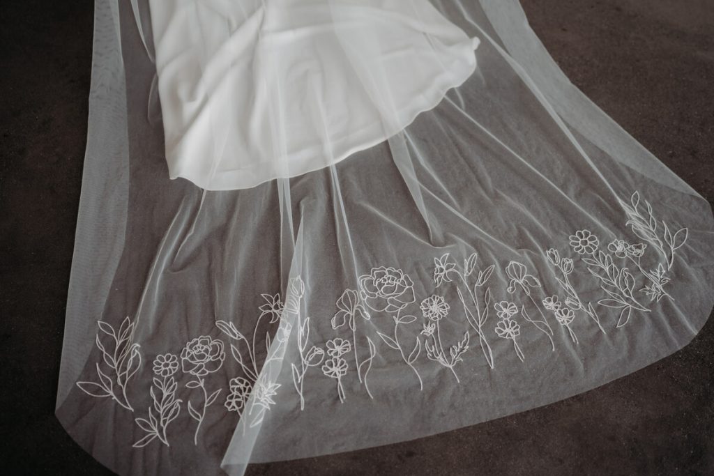 Embroidered custom veils crafted by British bridal designer Rebecca Anne Designs