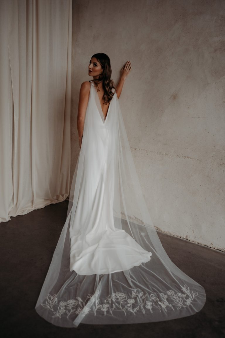 Embroidered custom veils crafted by British bridal designer Rebecca Anne Designs