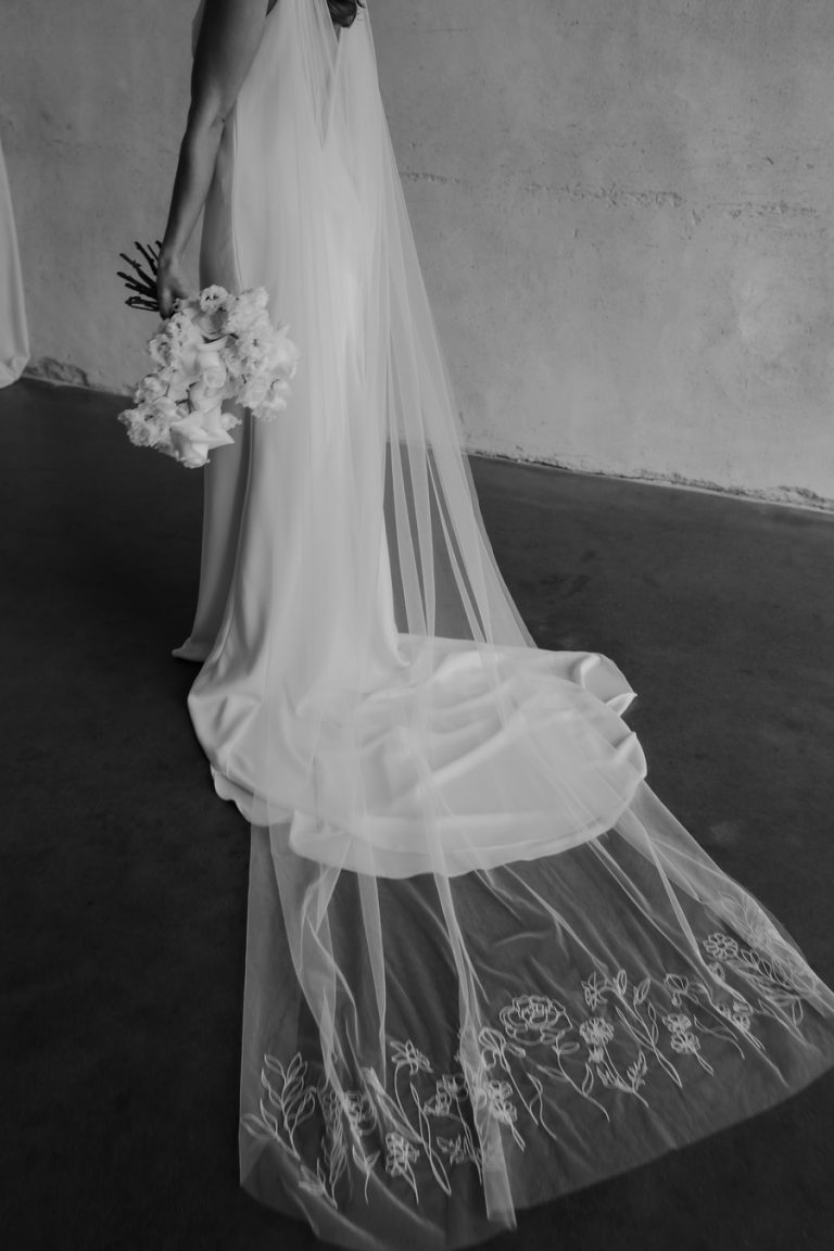 Embroidered custom veils crafted by British bridal designer Rebecca Anne Designs